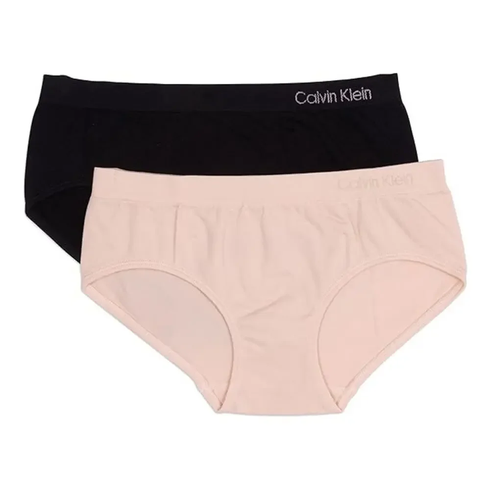 Calvin Klein Girls' Boxer Brief in Black/Beige, Size L